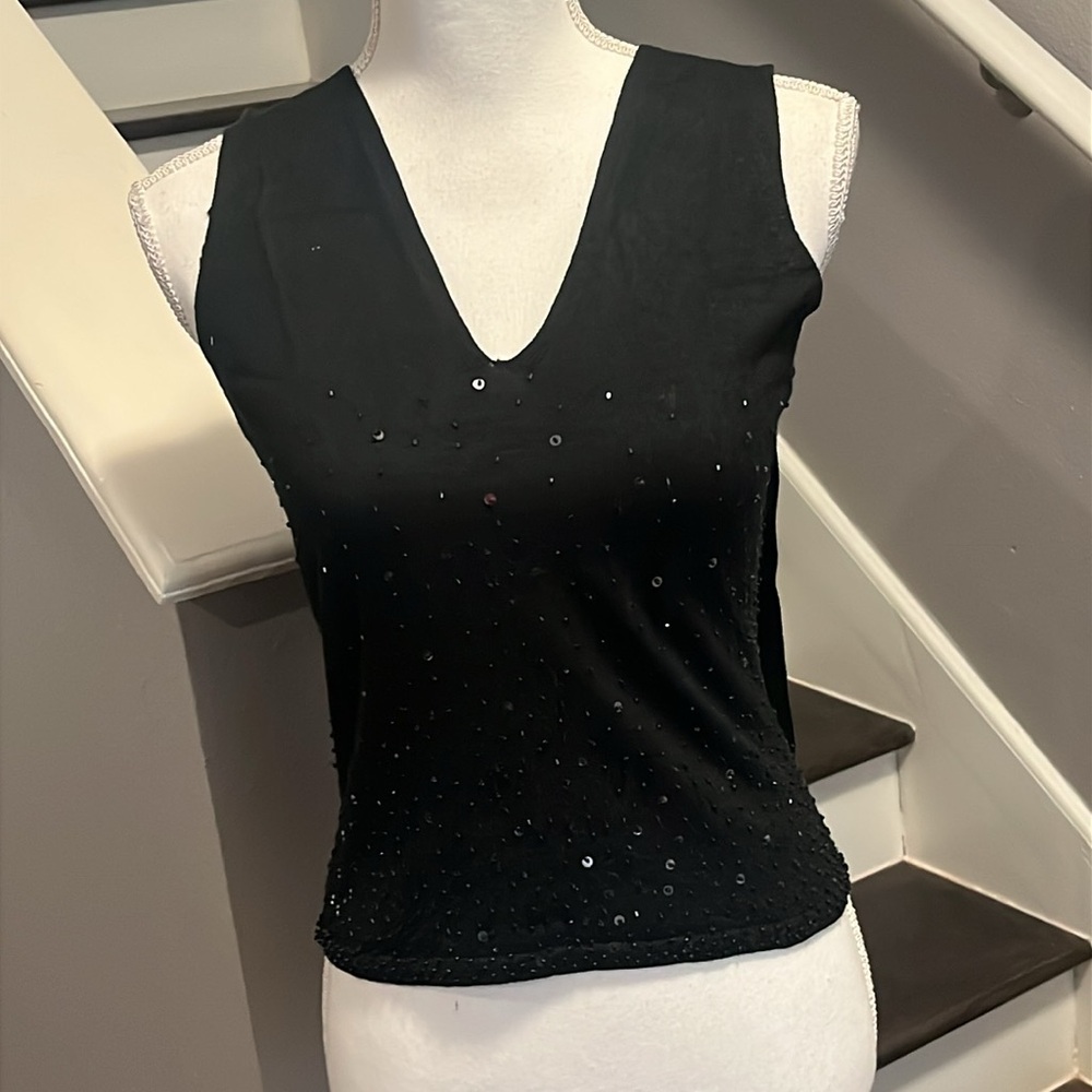 MODA International Black Sequin & Beads Embellished Sleeveless & Backless Top.